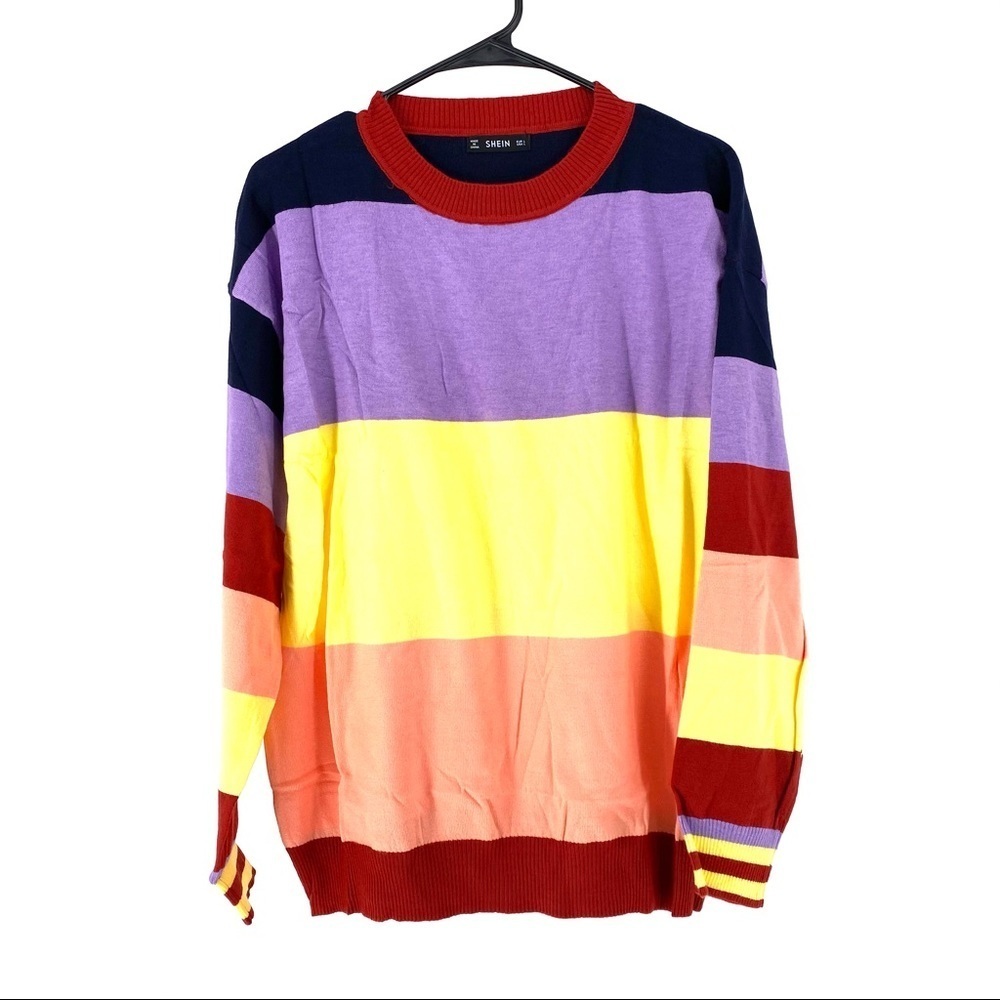 Shein Colorblock Striped Pullover Sweatshirt - L